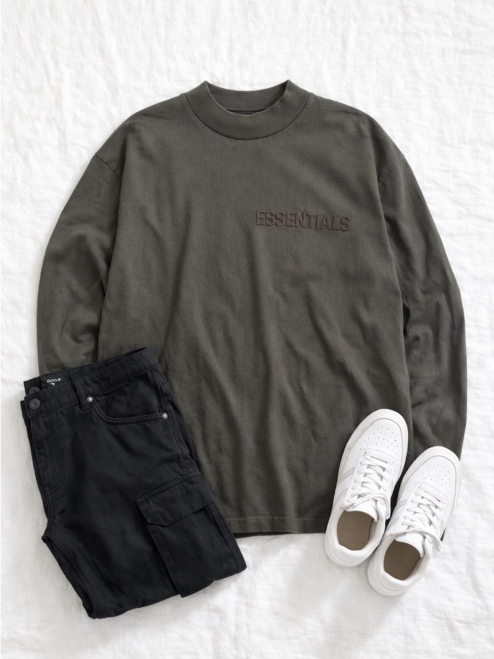 Fear of God Essentials Long Sleeve Tee XXL Olive Oversized Logo